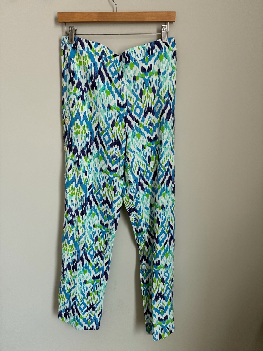 Soft Surroundings Linen Blend Blue Green Wide Leg Pants Size Medium - Picture 3 of 7